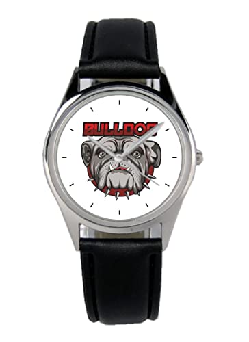 KIESENBERG Armbanduhr Bulldog Dog Hund Geschenk Artikel Idee Fan Damen Herren Unisex Analog Quartz Lederarmband Uhr 36mm Durchmesser B-5788 von KIESENBERG