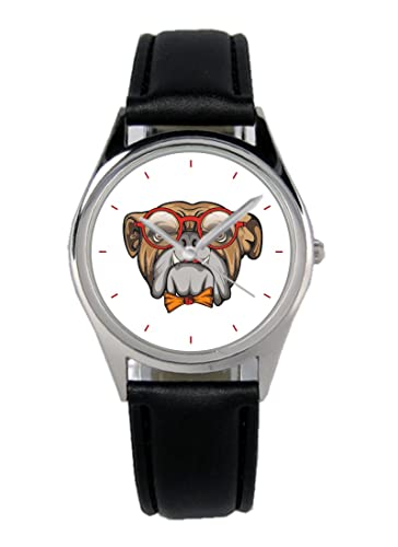 KIESENBERG Armbanduhr Bulldog Dog Hund Geschenk Artikel Idee Fan Damen Herren Unisex Analog Quartz Lederarmband Uhr 36mm Durchmesser B-5789 von KIESENBERG