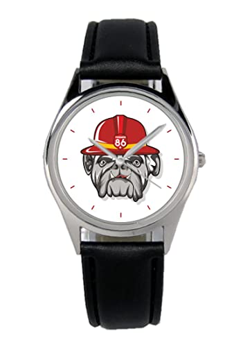 KIESENBERG Armbanduhr Bulldog Feuerwehr Hund Geschenk Artikel Idee Fan Damen Herren Unisex Analog Quartz Lederarmband Uhr 36mm Durchmesser B-5787 von KIESENBERG