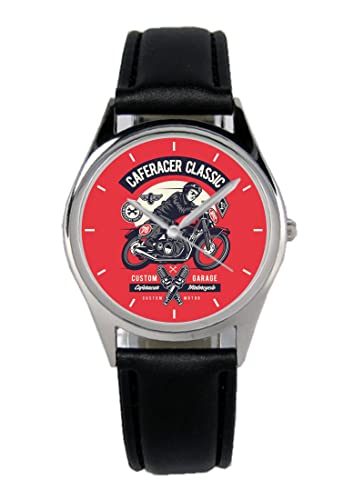 KIESENBERG Armbanduhr Cafe Racer Club Motorrad Biker Retro Geschenk Artikel Idee Fan Damen Herren Unisex Analog Quartz Lederarmband Uhr 36mm Durchmesser B-21251 von KIESENBERG