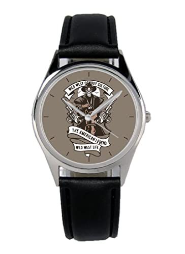 KIESENBERG Armbanduhr Cowboy Wild West USA Retro Geschenk Artikel Idee Fan Damen Herren Unisex Analog Quartz Lederarmband Uhr 36mm Durchmesser B-21258 von KIESENBERG