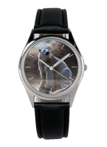 KIESENBERG Armbanduhr Eisbär Geschenk Artikel Idee Fan Damen Herren Unisex Analog Quartz Lederarmband Uhr 36mm Durchmesser B-20511 von KIESENBERG