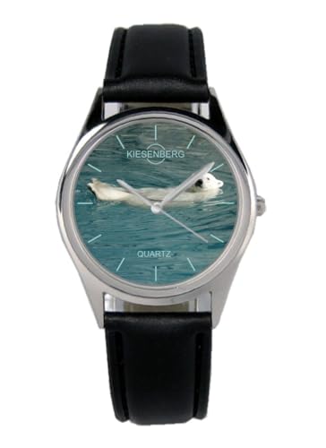 KIESENBERG Armbanduhr Eisbären Tierpfleger Zoologe Geschenk Artikel Idee Fan Damen Herren Unisex Analog Quartz Lederarmband Uhr 36mm Durchmesser B-4375 von KIESENBERG