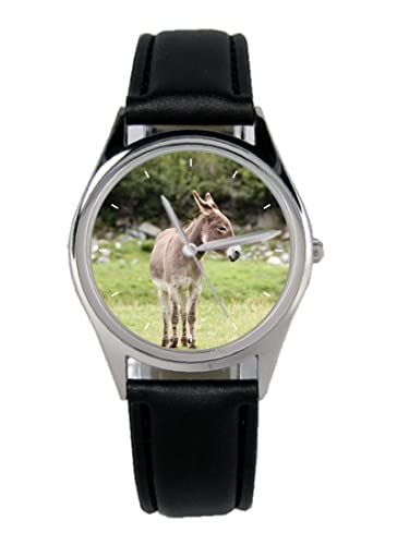 KIESENBERG Armbanduhr Esel Natur Geschenk Artikel Idee Fan Damen Herren Unisex Analog Quartz Lederarmband Uhr 36mm Durchmesser B-5776 von KIESENBERG