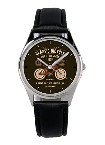 KIESENBERG Armbanduhr Fahrrad Retro Classic Geschenk Artikel Idee Fan Damen Herren Unisex Analog Quartz Lederarmband Uhr 36mm Durchmesser B-21254 von KIESENBERG