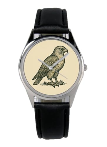 KIESENBERG Armbanduhr Falke Vogel Greifvogel Ornithologe Geschenk Artikel Idee Fan Damen Herren Unisex Analog Quartz Lederarmband Uhr 36mm Durchmesser B-2025018 von KIESENBERG
