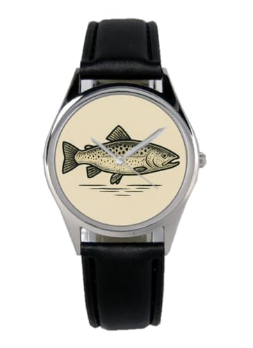 KIESENBERG Armbanduhr Forelle Angler Geschenk Artikel Idee Fan Damen Herren Unisex Analog Quartz Lederarmband Uhr 36mm Durchmesser B-2025011 von KIESENBERG