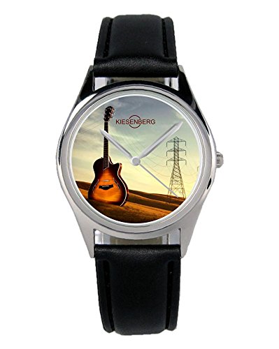 KIESENBERG Armbanduhr Gitarren Spieler Musiker Geschenk Artikel Idee Fan Damen Herren Unisex Analog Quartz Lederarmband Uhr 36mm Durchmesser B-1993 von KIESENBERG