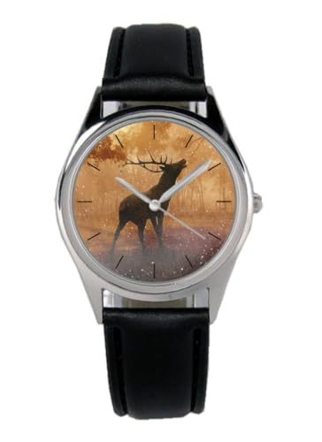 KIESENBERG Armbanduhr Hirsch Jäger Geschenk Artikel Idee Fan Damen Herren Unisex Analog Quartz Lederarmband Uhr 36mm Durchmesser B-20541 von KIESENBERG