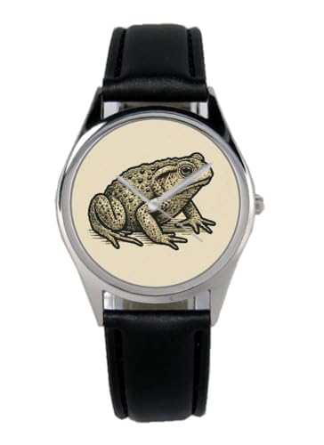 KIESENBERG Armbanduhr Geschenk Kröte Frosch Artikel Idee Fan Damen Herren Unisex Analog Quartz Lederarmband Uhr 36mm Durchmesser B-2025012 von KIESENBERG