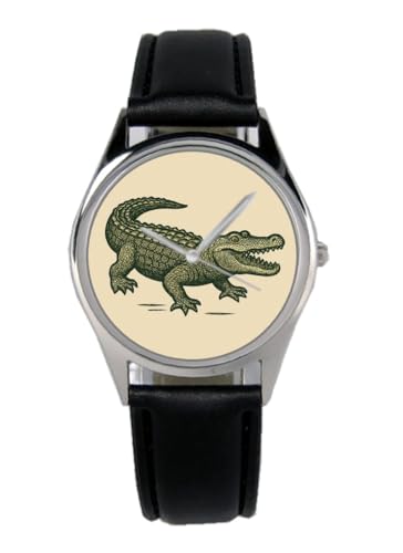 KIESENBERG Armbanduhr Krokodil Afrika Crocodile Geschenk Artikel Idee Fan Damen Herren Unisex Analog Quartz Lederarmband Uhr 36mm Durchmesser B-2025017 von KIESENBERG