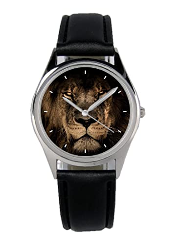 KIESENBERG Armbanduhr Löwe Lion Wüstenkönig Raubtier Geschenk Artikel Idee Fan Damen Herren Unisex Analog Quartz Lederarmband Uhr 36mm Durchmesser B-21302 von KIESENBERG