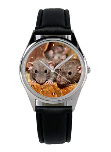 KIESENBERG Armbanduhr Mäuse Nager Nagetiere Geschenk Artikel Idee Fan Damen Herren Unisex Analog Quartz Lederarmband Uhr 36mm Durchmesser B-5771 von KIESENBERG