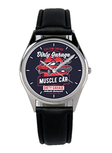 KIESENBERG Armbanduhr Muscle Car Retro Geschenk Artikel Idee Fan Damen Herren Unisex Analog Quartz Lederarmband Uhr 36mm Durchmesser B-21260 von KIESENBERG