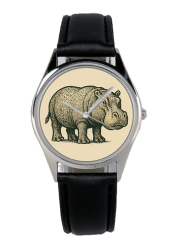 KIESENBERG Armbanduhr Geschenk Nilpferd Afrika Artikel Idee Fan Damen Herren Unisex Analog Quartz Lederarmband Uhr 36mm Durchmesser B-2025016 von KIESENBERG