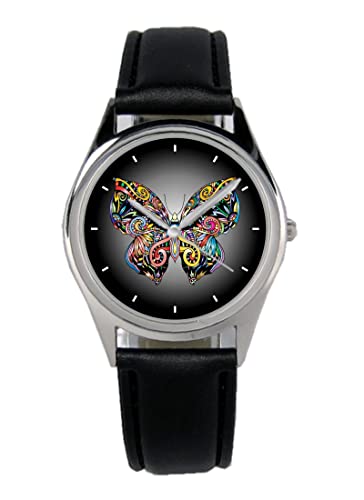 KIESENBERG Armbanduhr Schmetterling Frühling Butterfly Geschenk Artikel Idee Fan Damen Herren Unisex Analog Quartz Lederarmband Uhr 36mm Durchmesser B-21301 von KIESENBERG