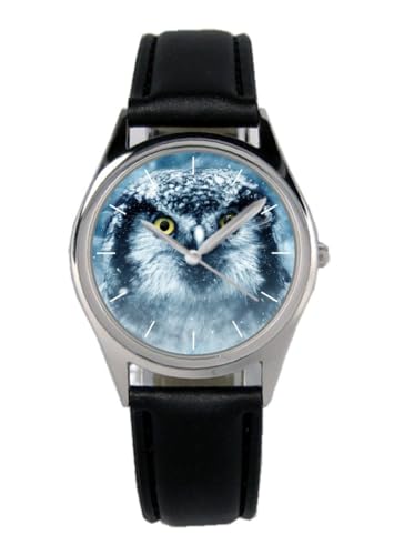 KIESENBERG Armbanduhr Schneeeule Geschenk Artikel Idee Fan Damen Herren Unisex Analog Quartz Lederarmband Uhr 36mm Durchmesser B-20536 von KIESENBERG