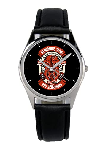 KIESENBERG Armbanduhr Skorpion Rot Geschenk Artikel Idee Fan Damen Herren Unisex Analog Quartz Lederarmband Uhr 36mm Durchmesser B-21284 von KIESENBERG