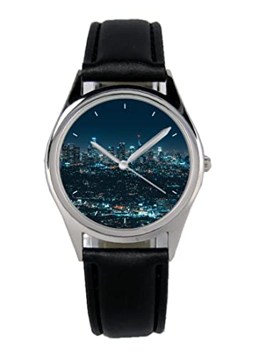 KIESENBERG Armbanduhr Skyline Stadtbild Nachtbild City Geschenk Artikel Idee Fan Damen Herren Unisex Analog Quartz Lederarmband Uhr 36mm Durchmesser B-5766 von KIESENBERG