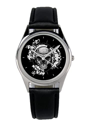 KIESENBERG Armbanduhr Totenkopf Geschenk Artikel Idee Fan Damen Herren Unisex Analog Quartz Lederarmband Uhr 36mm Durchmesser B-21291 von KIESENBERG
