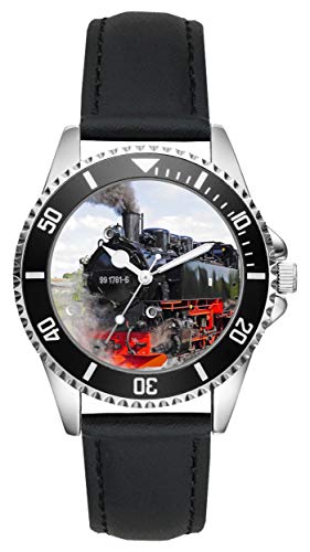 KIESENBERG Herrenuhr Armbanduhr Eisenbahn Dampflok Geschenk Zugführer Lokführer Artikel Idee Fan Analog Quartz Lederarmband Uhr L-2796 von KIESENBERG