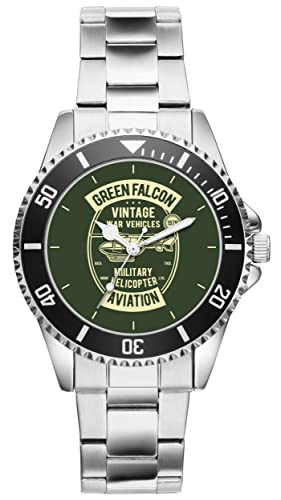 KIESENBERG Herrenuhr Army Green Falcon Hubschrauber Military Fan Armbanduhr Geschenk Analog Quartz Metallband Uhr 21276 von KIESENBERG