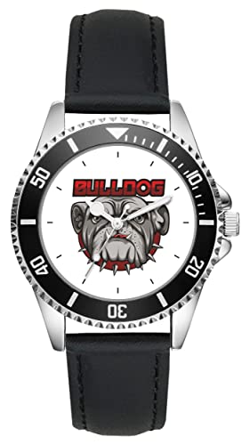 KIESENBERG Herrenuhr Bulldog Dog Hund Fan Armbanduhr Geschenk Analog Quartz Lederarmband Uhr L-5788 von KIESENBERG