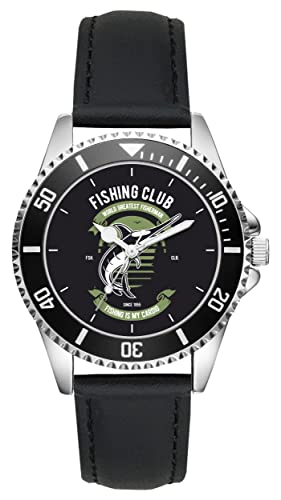 KIESENBERG Herrenuhr Fischer Angler Fan Armbanduhr Geschenk Analog Quartz Lederarmband Uhr L-21270 von KIESENBERG