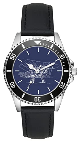 KIESENBERG Herrenuhr Flugzeug Propeller Doppeldecker Fan Armbanduhr Geschenk Analog Quartz Lederarmband Uhr L-21120 von KIESENBERG