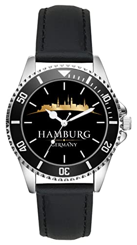 KIESENBERG Herrenuhr Hamburg Skyline Fan Armbanduhr Geschenk Analog Quartz Lederarmband Uhr L-21189 von KIESENBERG