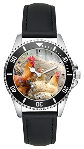 KIESENBERG Herrenuhr Hühner Hahn Hühnerfarm Fan Armbanduhr Geschenk Analog Quartz Lederarmband Uhr L-21280 von KIESENBERG