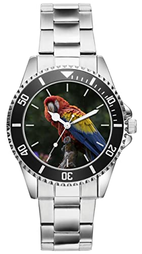 KIESENBERG Herrenuhr Papagei Ara Fan Armbanduhr Geschenk Analog Quartz Metallband Uhr 21130 von KIESENBERG