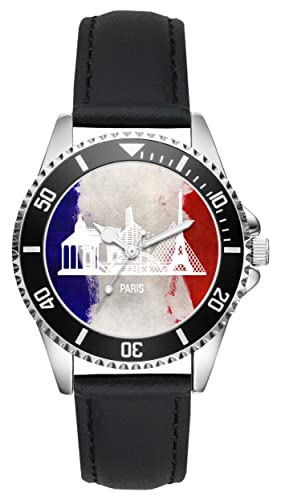 KIESENBERG Herrenuhr Paris France Frankreich Fan Armbanduhr Geschenk Analog Quartz Lederarmband Uhr L-21201 von KIESENBERG