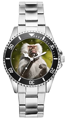 KIESENBERG Herrenuhr Pavian Primaten Zoo Zoowärter Fan Armbanduhr Geschenk Analog Quartz Metallband Uhr 5769 von KIESENBERG