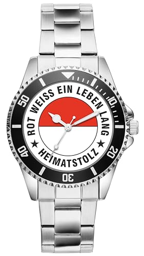 KIESENBERG Herrenuhr Rot und Weiss EIN Leben lang Fan Armbanduhr Geschenk Analog Quartz Metallband Uhr 20230005 von KIESENBERG