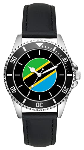 KIESENBERG Herrenuhr Tansania Flagge Fahne Fan Armbanduhr Geschenk Analog Quartz Lederarmband Uhr L-21124 von KIESENBERG