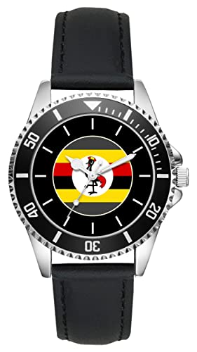 KIESENBERG Herrenuhr Uganda Flagge Fahne Fan Armbanduhr Geschenk Analog Quartz Lederarmband Uhr L-21125 von KIESENBERG