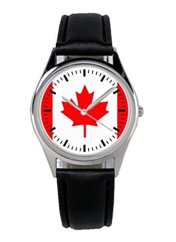 KIESENBERG Armbanduhr Kanada Canada Geschenk Artikel Idee Fan Damen Herren Unisex Analog Quartz Lederarmband Uhr 36mm Durchmesser B-1135 von KIESENBERG