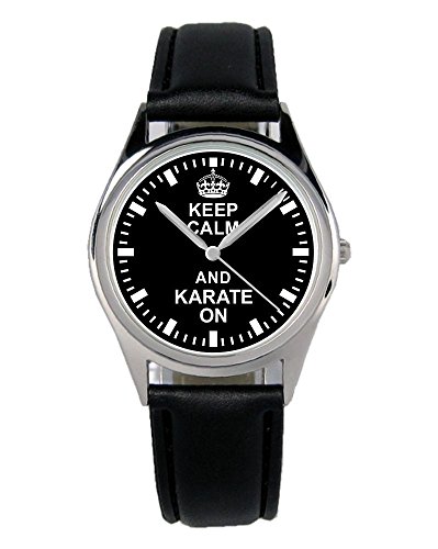 KIESENBERG Armbanduhr Karate Geschenk Artikel Idee Fan Damen Herren Unisex Analog Quartz Lederarmband Uhr 36mm Durchmesser B-2059 von KIESENBERG