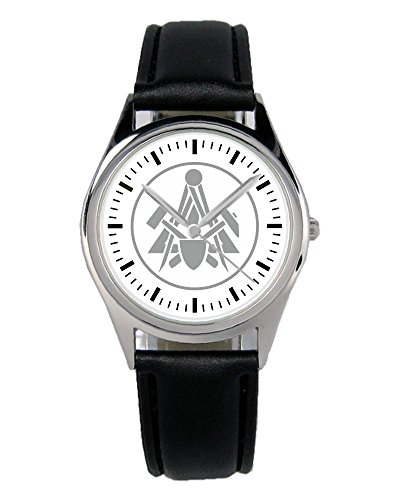 KIESENBERG Armbanduhr Maurer Geschenk Artikel Idee Fan Damen Herren Unisex Analog Quartz Lederarmband Uhr 36mm Durchmesser B-1301 von KIESENBERG