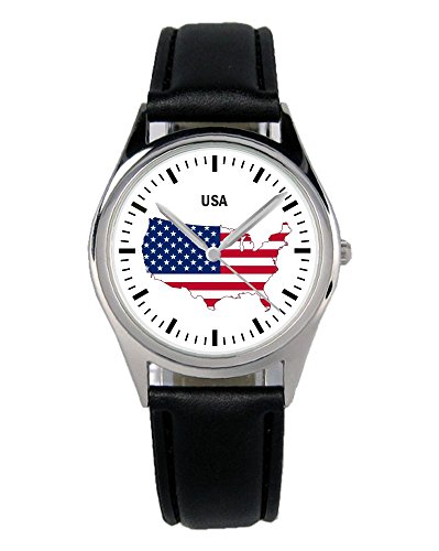KIESENBERG Armbanduhr USA Amerika Geschenk Artikel Idee Fan Damen Herren Unisex Analog Quartz Lederarmband Uhr 36mm Durchmesser B-1264 von KIESENBERG