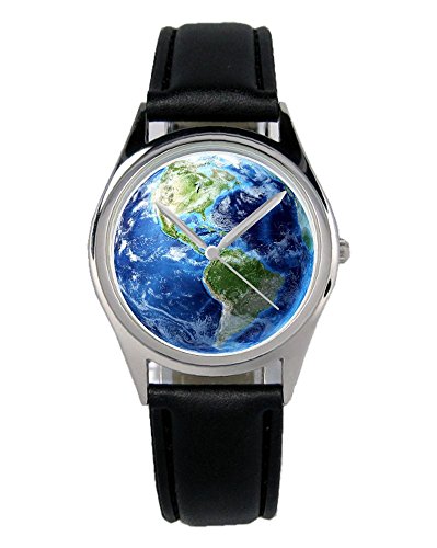 KIESENBERG Armbanduhr Weltkugel Erde Geografie Geschenk Artikel Idee Fan Damen Herren Unisex Analog Quartz Lederarmband Uhr 36mm Durchmesser B-1969 von KIESENBERG