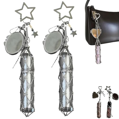 Chic Lip Gloss Hold mit Spiegel, 2 in 1 Edelstahllippenstifthalter, kleine Bling -Kristall -Lippenstifte für Geldbeutel für Geldbörse, Keychain Lipgloss mit Anhängernetzbeutel (2pcs-A) von KIEYIQE