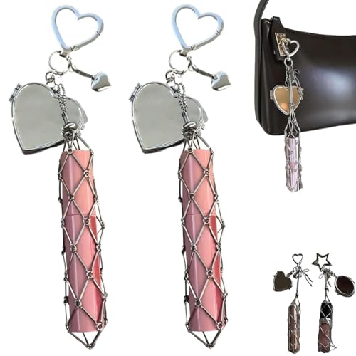 Chic Lip Gloss Hold mit Spiegel, 2 in 1 Edelstahllippenstifthalter, kleine Bling -Kristall -Lippenstifte für Geldbeutel für Geldbörse, Keychain Lipgloss mit Anhängernetzbeutel (2pcs-B) von KIEYIQE