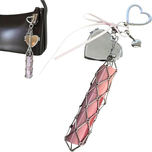 Chic Lip Gloss Hold mit Spiegel, 2 in 1 Edelstahllippenstifthalter, kleine Bling -Kristall -Lippenstifte für Geldbeutel für Geldbörse, Keychain Lipgloss mit Anhängernetzbeutel (Heart) von KIEYIQE