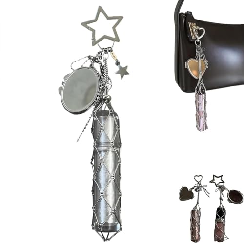 Chic Lip Gloss Hold mit Spiegel, 2 in 1 Edelstahllippenstifthalter, kleine Bling -Kristall -Lippenstifte für Geldbeutel für Geldbörse, Keychain Lipgloss mit Anhängernetzbeutel (Star) von KIEYIQE
