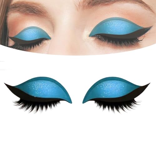 Lazy Eye Shadow Wimpernpflaster, 2-in-1 wiederverwendbare Augen-Make-up-Aufkleber mit falschen Wimpern und Schatten, Lidschatten-Wimpern-Make-up-Aufkleber (Blue) von KIEYIQE