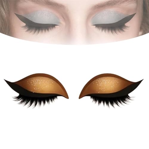 Lazy Eye Shadow Wimpernpflaster, 2-in-1 wiederverwendbare Augen-Make-up-Aufkleber mit falschen Wimpern und Schatten, Lidschatten-Wimpern-Make-up-Aufkleber (Gold) von KIEYIQE