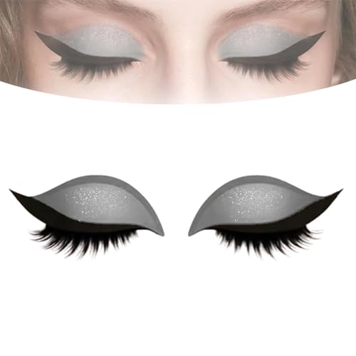 Lazy Eye Shadow Wimpernpflaster, 2-in-1 wiederverwendbare Augen-Make-up-Aufkleber mit falschen Wimpern und Schatten, Lidschatten-Wimpern-Make-up-Aufkleber (Silver) von KIEYIQE
