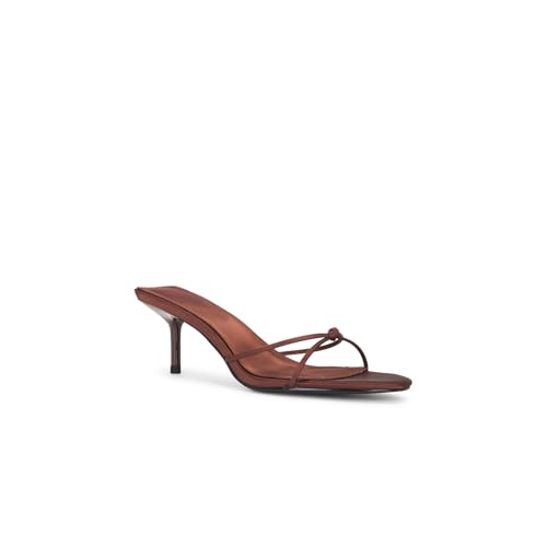 KIFIWUI Riemchensandalen mit Kätzchen-Absätzen für Damen, offene runde Zehenpartie, Slipper, Pantoletten, geknotetes Design, Sommermode, Braun, 42 EU von KIFIWUI